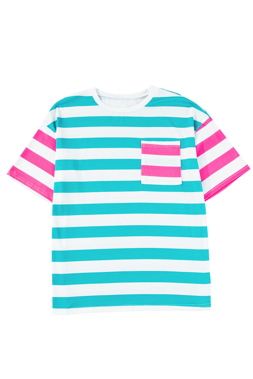 Pink Stripe Patch Pocket Drop Sleeve Slits