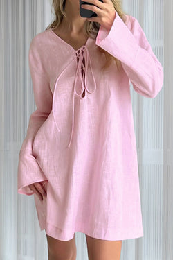 Light Pink Knot Lace Up Sexy Pajama Dress