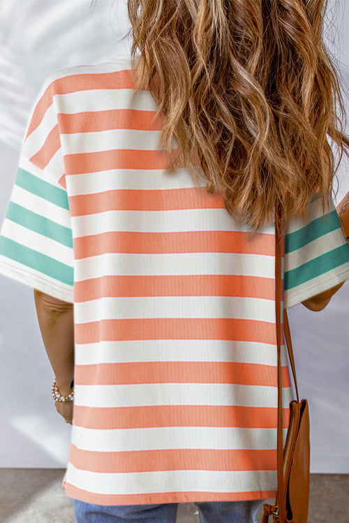 Pink Stripe Patch Pocket Drop Sleeve Slits