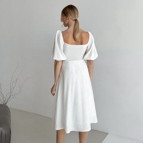 Elegant Lantern Sleeve Off-neck Dress