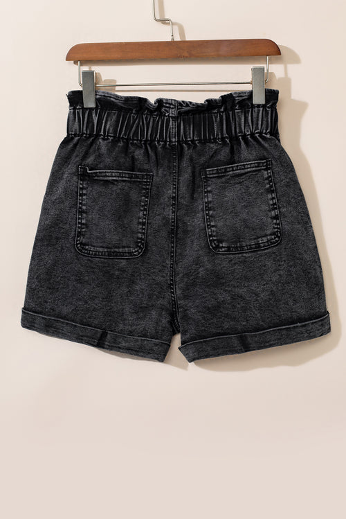 Black Vintage Washed Frilled High Waist Denim