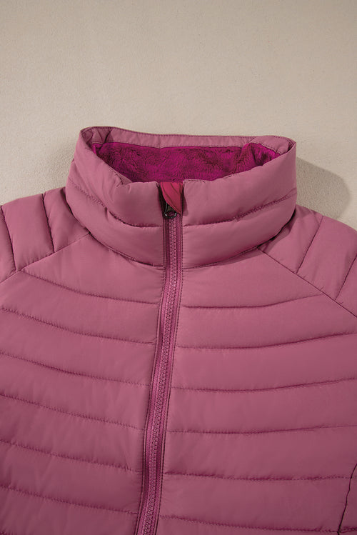 Myosotis Solid Color Quilted Zip-up Puffer Jacket