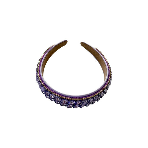 Double row geometric circular purple rhinestone fashionable hair compression headband