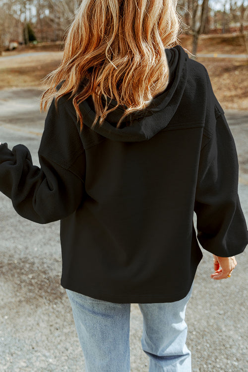 Black Bishop Sleeve Zip Up Hoodie Flap Pockets