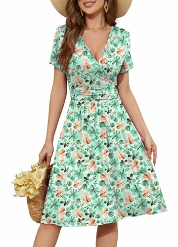 Casual  Short Sleeve V-Neck Floral Party Dress with Pockets