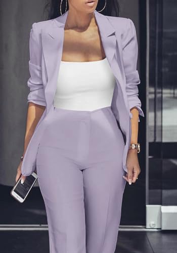 2 Piece Blazer Sets Open Front Blazers and Slim Fit Pants Suits Set