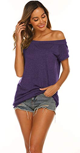 Halife Women's Off The Shoulder Tops Summer Casual Short Sleeve T Shirts