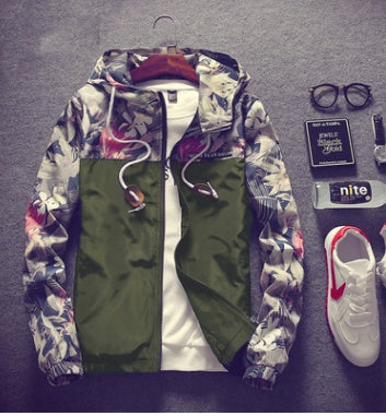 Men Light Floral Print Hooded Jacket