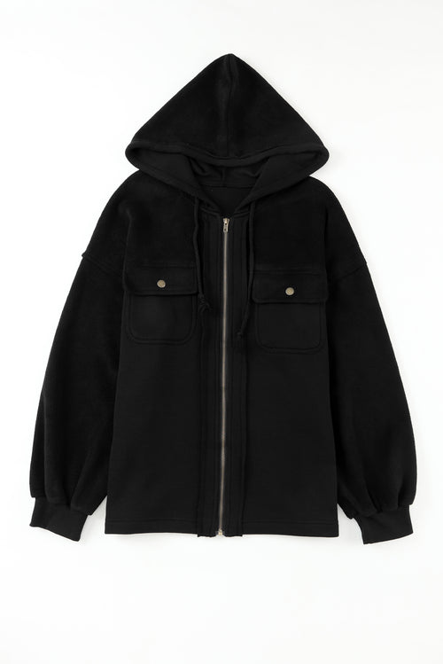 Black Bishop Sleeve Zip Up Hoodie Flap Pockets