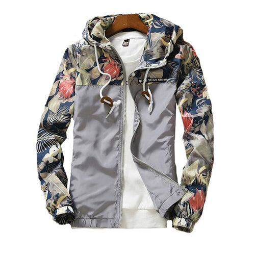 Men Light Floral Print Hooded Jacket