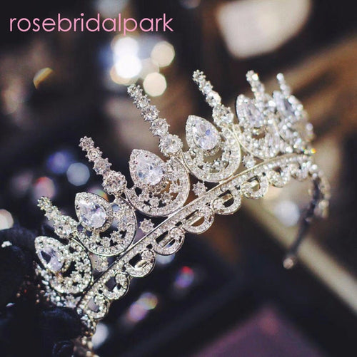 Rosebridalpark Zircon Gorgeous Bridal Wedding Hair Accessories Tiara Big Cubic Zirconia Crown Headband For Bridesmaid t997
