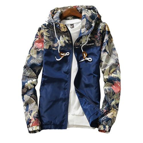 Men Light Floral Print Hooded Jacket