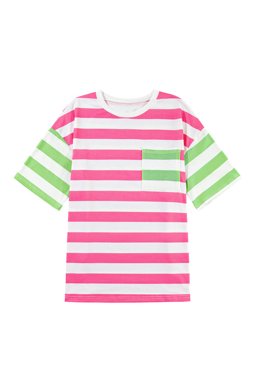 Pink Stripe Patch Pocket Drop Sleeve Slits