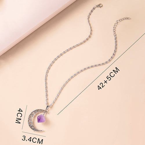 Vintage Purple Natural Stone Moon Necklaces For Women