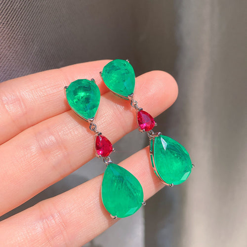 Charms Vintage Paraiba Toermalijn Emerald Edelsteen Drop Grote Oorbellen voor Vrouwen Bruiloft Oorbellen Fijne Sieraden Accessoires Cadeau 
