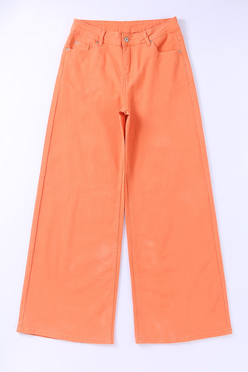 Orange Acid Wash Casual High Waist Wide Leg Jeans