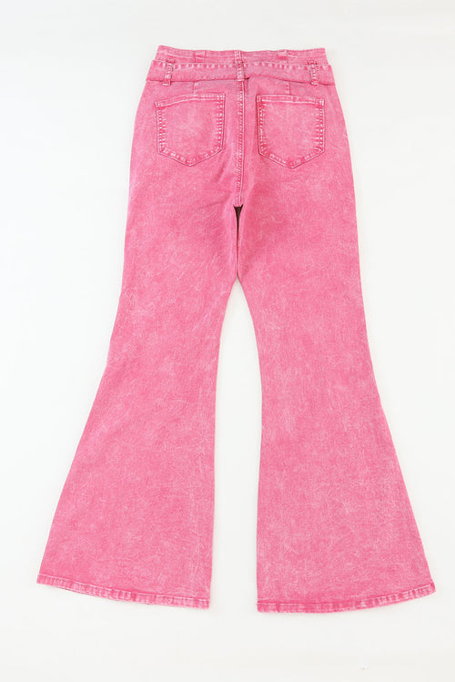 Pink Flare Leg High Waist Front Knot Casual