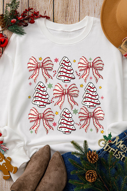 White Christmas Tree Bowknot Heat Transfer Graphic Sweatshirt