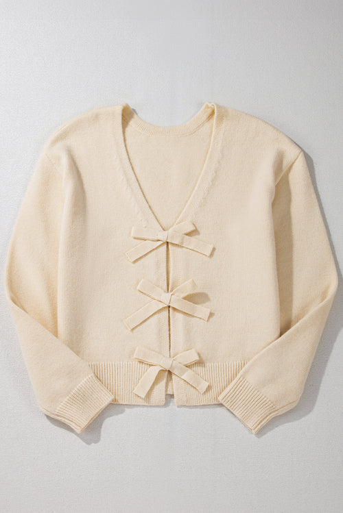 Jet Stream Plain Bowknot Knit Cropped Cardigan