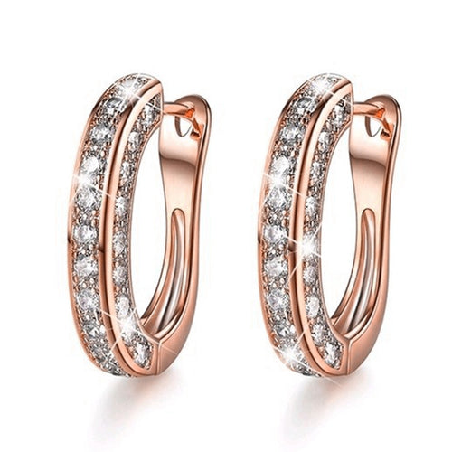 Hoop "U" Shape Gold Filled Zircon Party Earrings Jewelry Gift