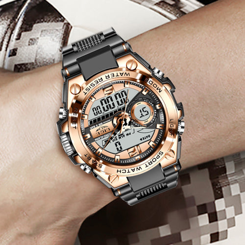 Lige elektronisch quartzhorloge met dubbel display Nieuw ontwerp Lichtgevend horloge Waterdicht horloge 