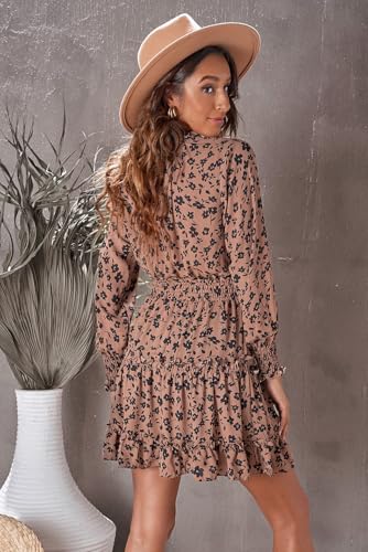 Floral Drawstring V Neck Smocked Long Sleeve Ruffle Tiered Chiffon