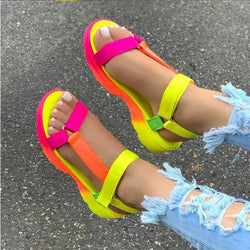 Rainbow color velcro flat sandals