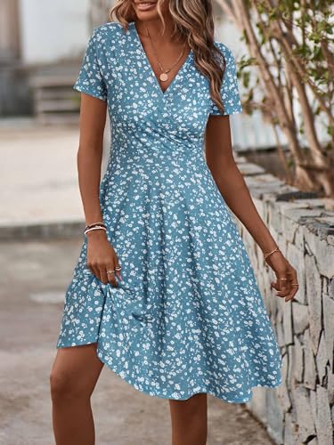 Short Sleeve V Neck Wrap Casual Midi