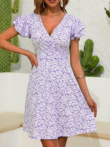 Wrap V Neck Floral Wedding  Short Sleeve