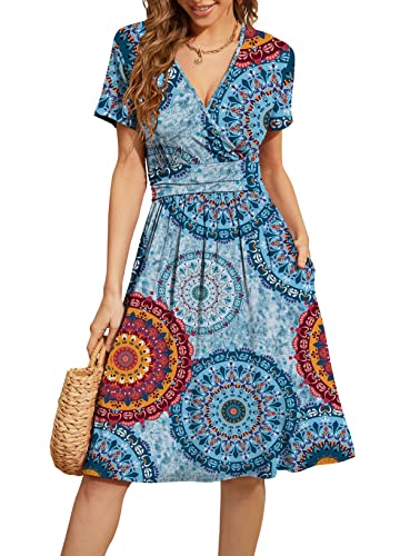 Casual  Short Sleeve V-Neck Floral Party Dress with Pockets