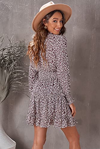 Floral Drawstring V Neck Smocked Long Sleeve Ruffle Tiered Chiffon