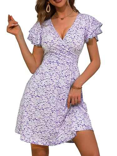 Wrap V Neck Floral Wedding  Short Sleeve