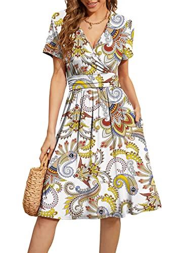 Casual  Short Sleeve V-Neck Floral Party Dress with Pockets