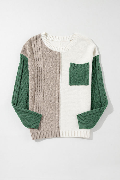 Vineyard Green Colorblock Pocket Drop Shoulder Sweater