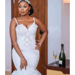 Lace sleeveless big tail style African bridal