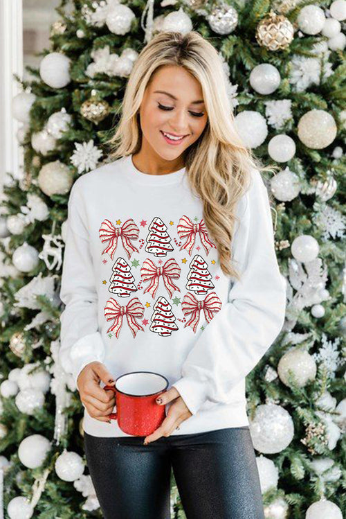 White Christmas Tree Bowknot Heat Transfer Graphic Sweatshirt