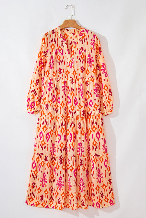 Abstract Geometric Orange Western Printed Maxi