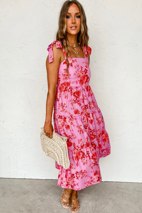 Pink Tie Shoulder Straps Tiered