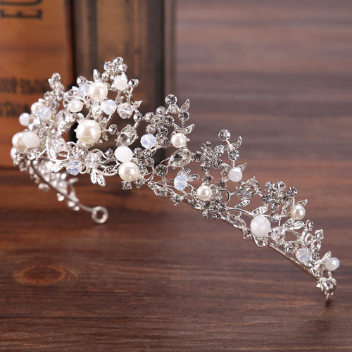 Zilveren kristallen bruidstiara met parels hoofdband bruiloft kroon voor bruiden huwelijksaccessoires 