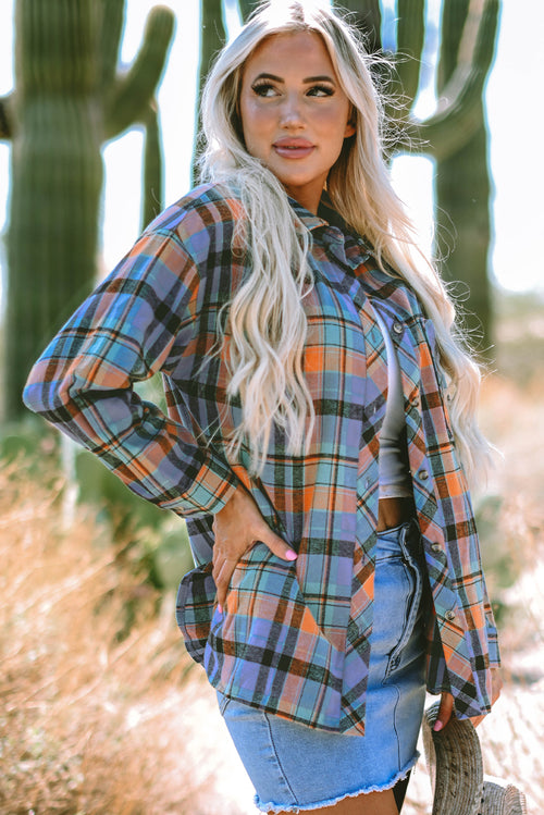 Orange Plaid Print Loose Vintage Shirt