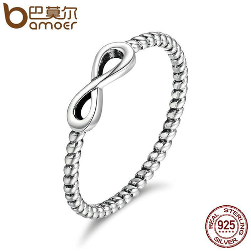 BAMOER 925 Sterling Silver Trendy Infinity Elegant Finger Rings Engagement Jewelry SCR094