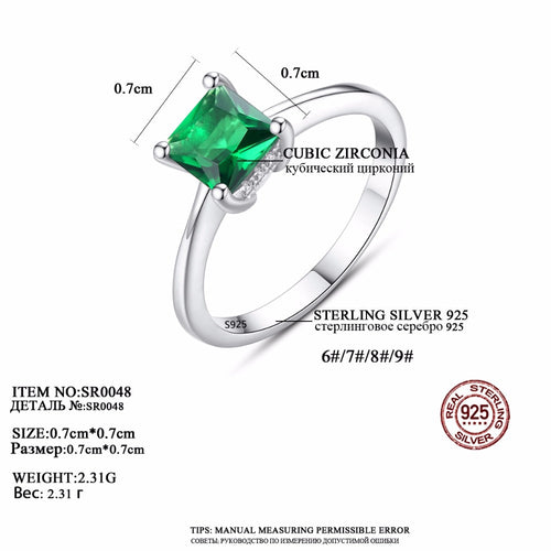Emerald Simple Female Zircon Stone Finger Ring 925 Sterling Silver Women Jewelry Prom Wedding Engagement Rings