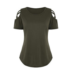 Women Loose Strappy Cold Shoulder Tops Basic T-Shirts
