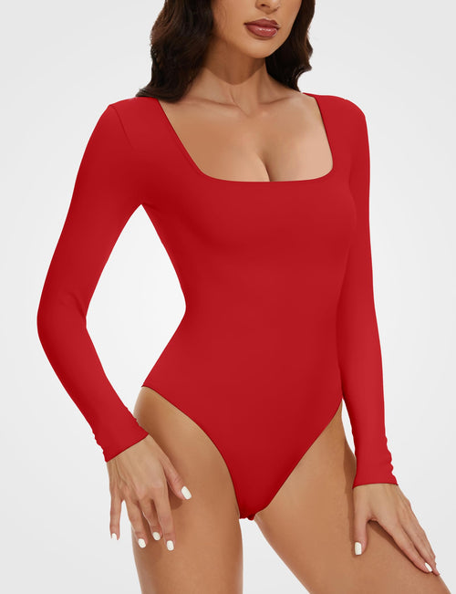 Sleeve Square Neck Bodysuits