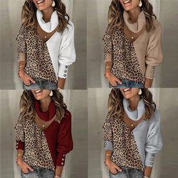 Knitted Leopard Patchwork Turtleneck Pullover