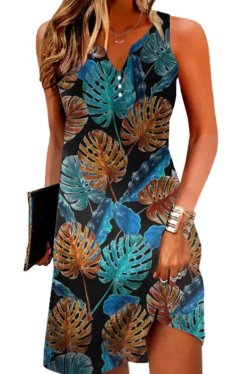 A-Line Elegant Vintage V-Neck Floral Printed Sleeveless