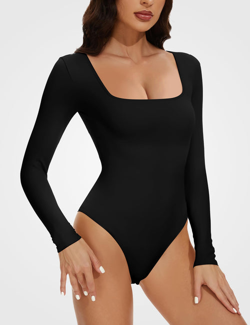 Sleeve Square Neck Bodysuits