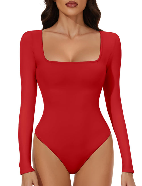 Sleeve Square Neck Bodysuits