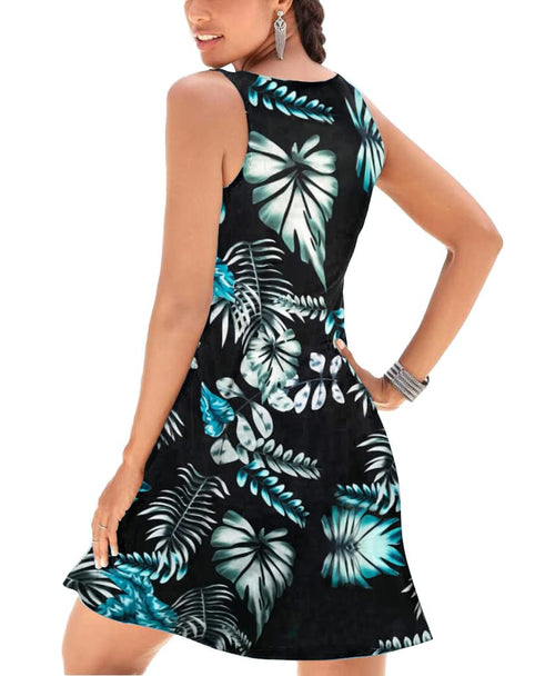 A-Line Elegant Vintage V-Neck Floral Printed Sleeveless