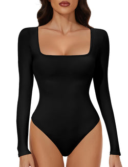 Sleeve Square Neck Bodysuits